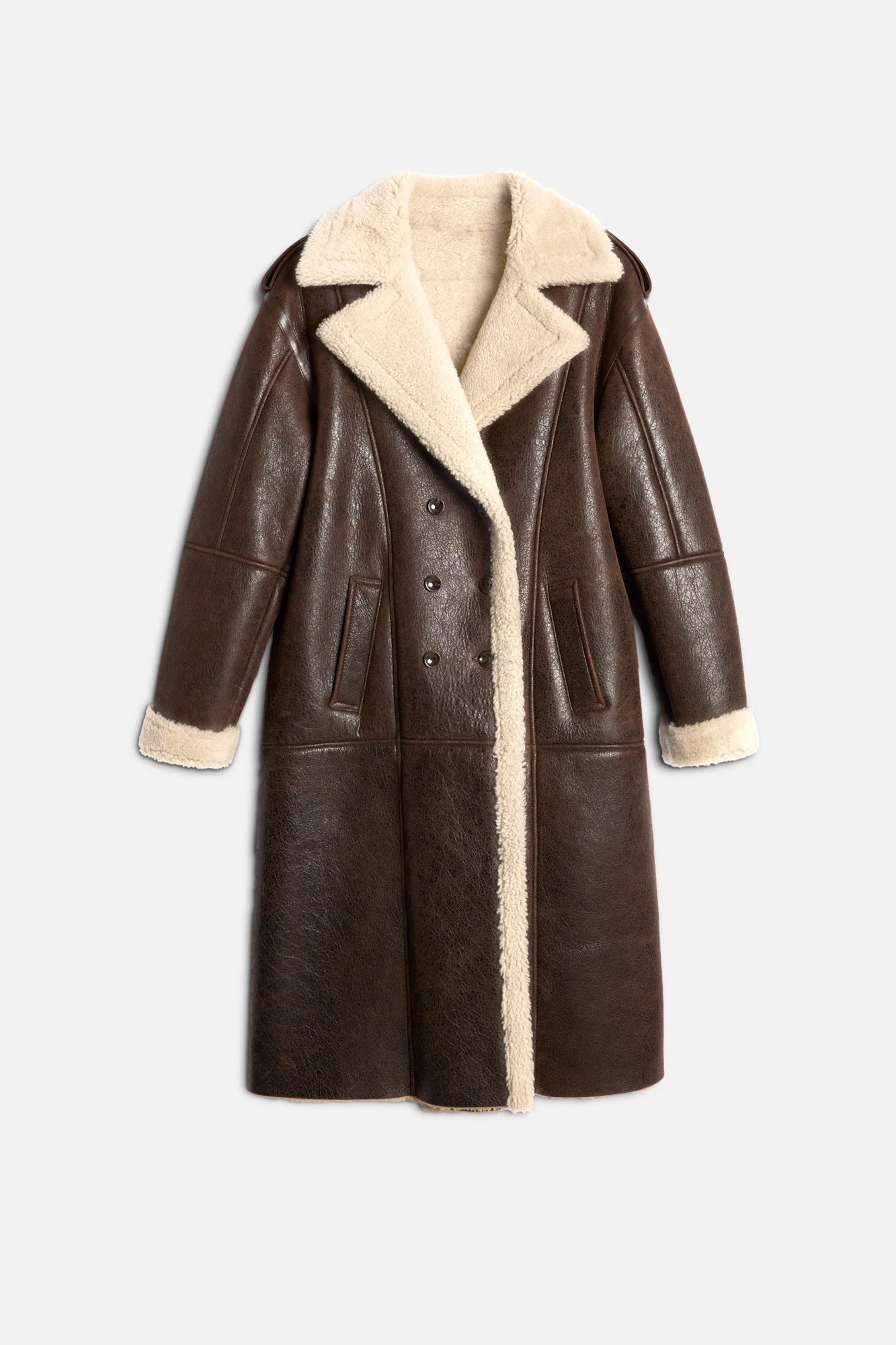 Leather Shearling Coat in Brown