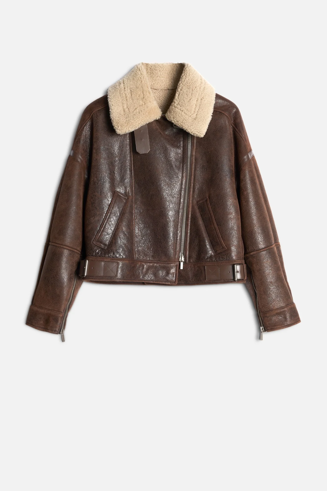 Leather Shearling Jacket in Brown