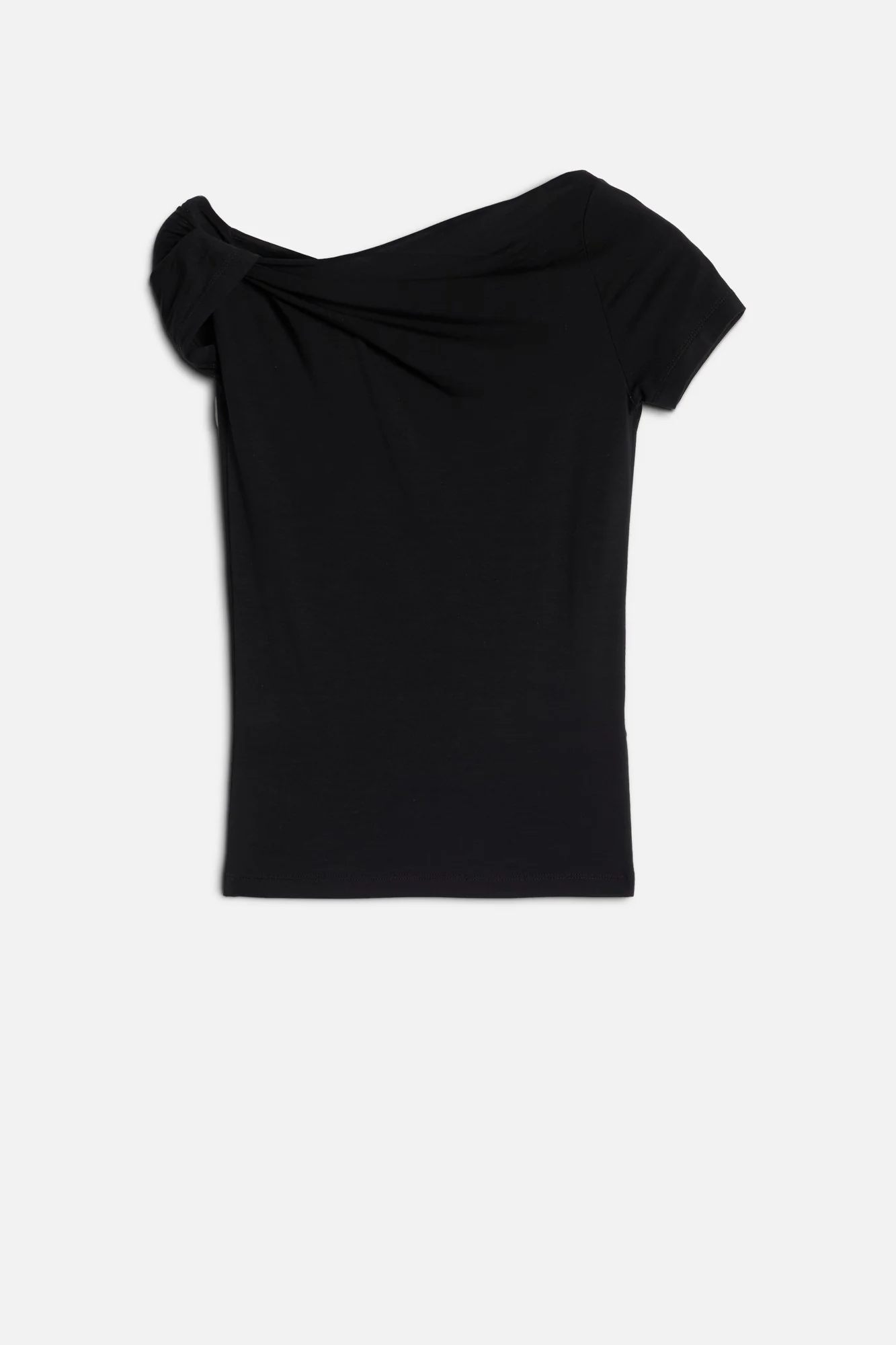TWISTED SHOULDER TEE in Lyocell Black