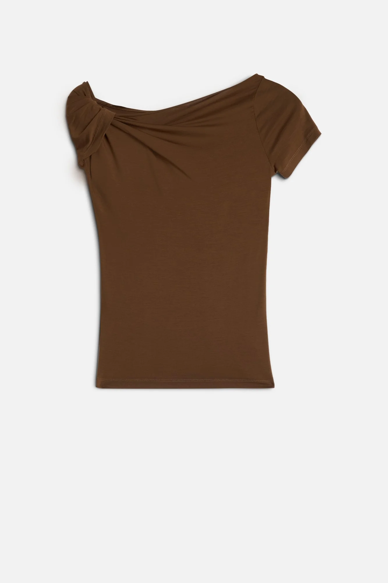 TWISTED SHOULDER TEE in Lyocell Toffee