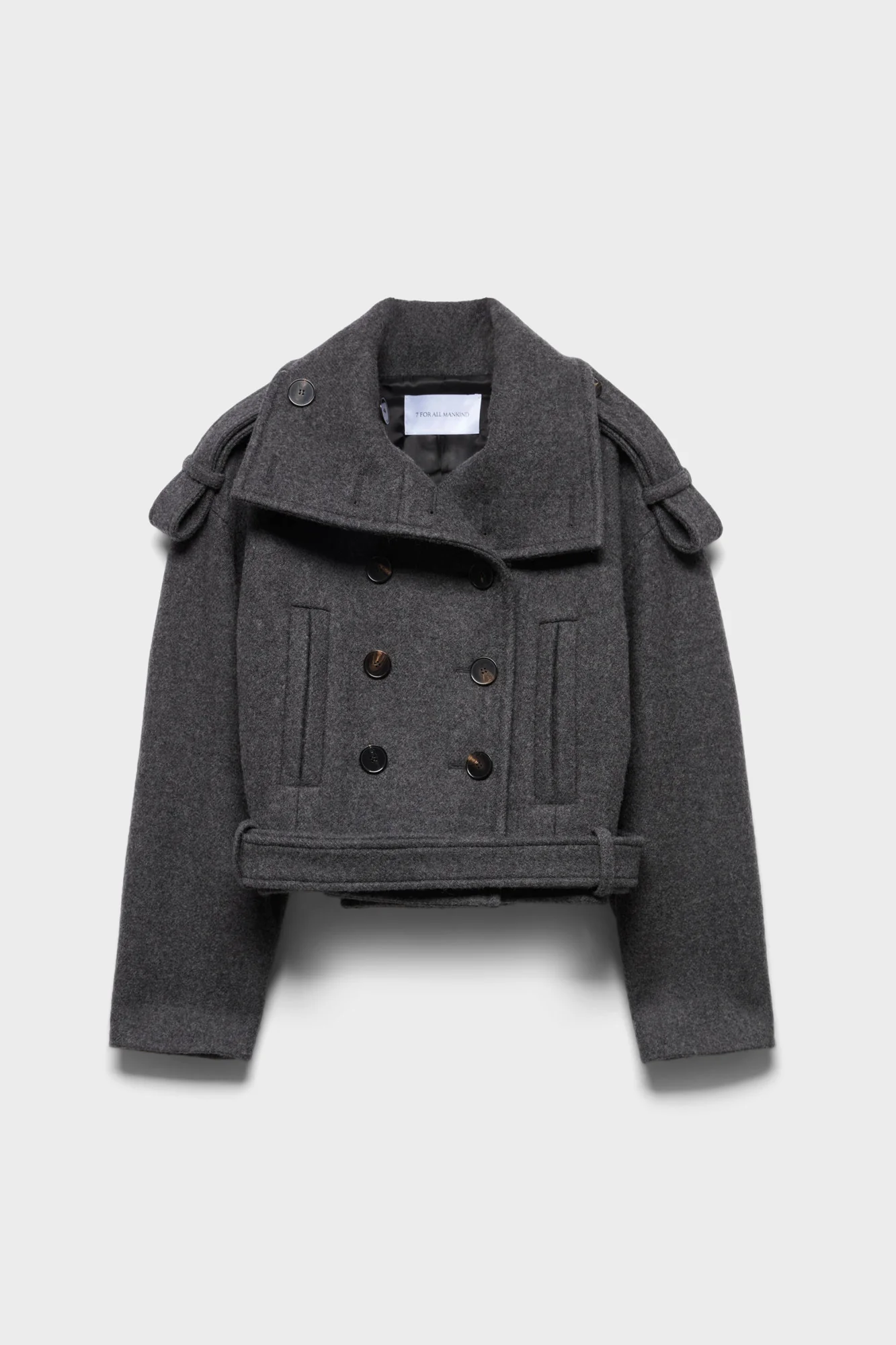 DOUBLE BREASTED HIGH NECK SHORT COAT in Wool Gunmetal