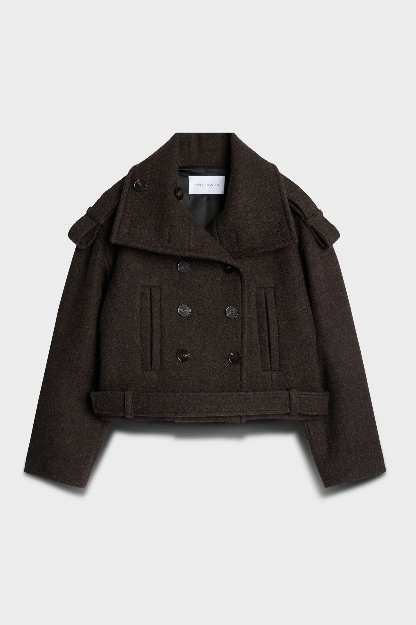 DOUBLE BREASTED HIGH NECK SHORT COAT in Wool Chestnut