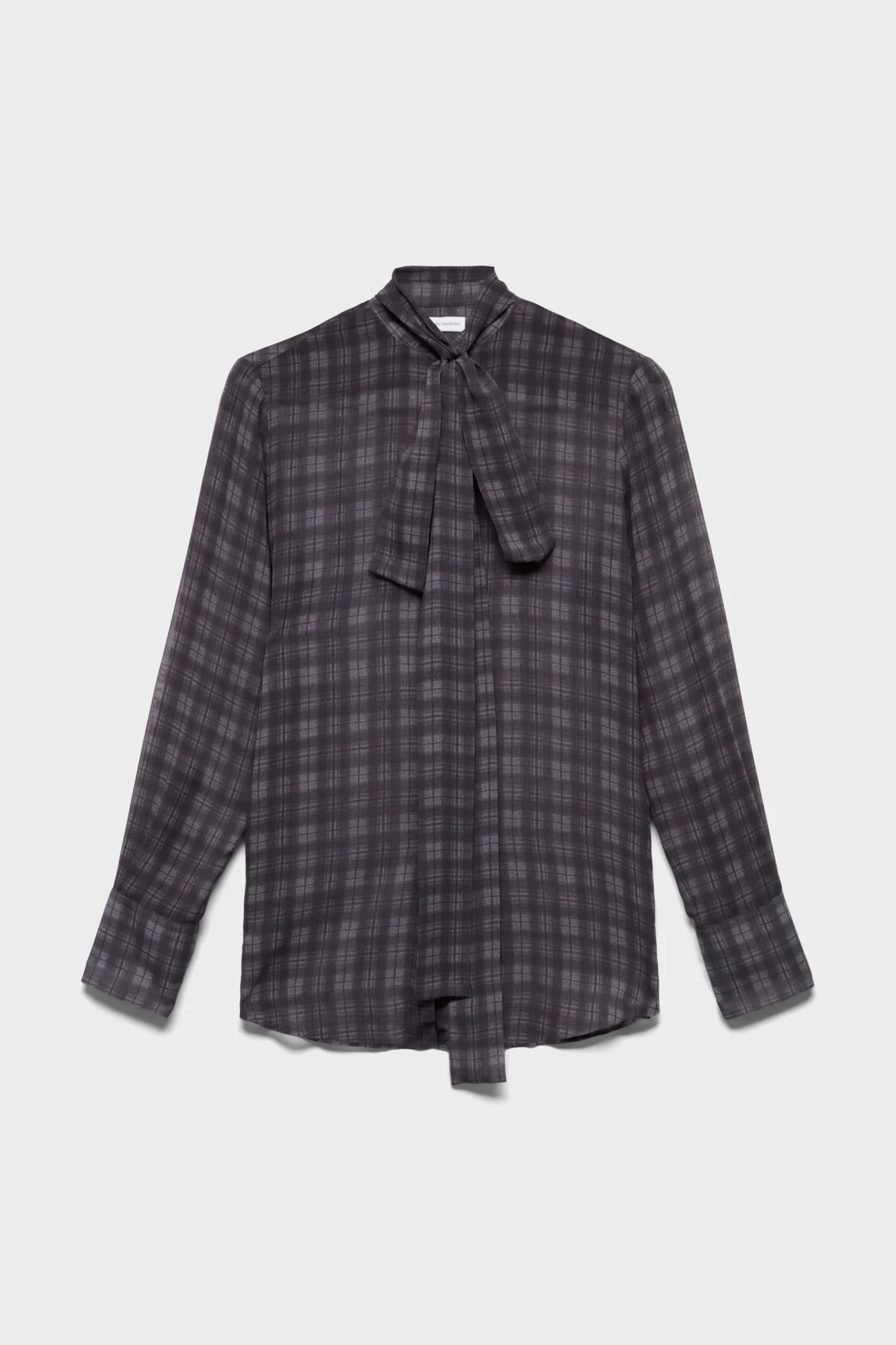 LONG SLEEVE BOW SHIRT in Silk Houndstooth Grey