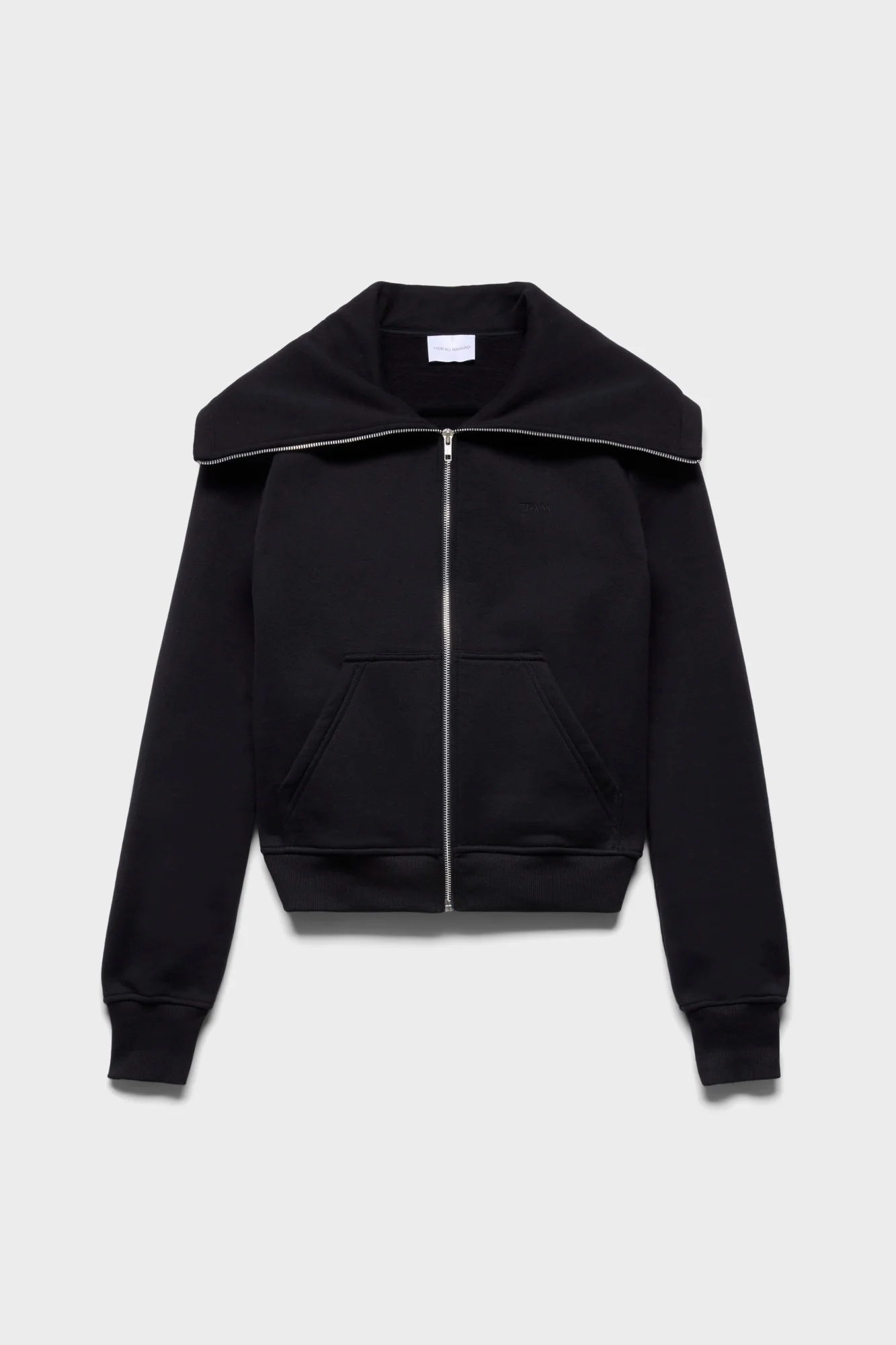 HIGH NECK ZIP HOODIE in Black