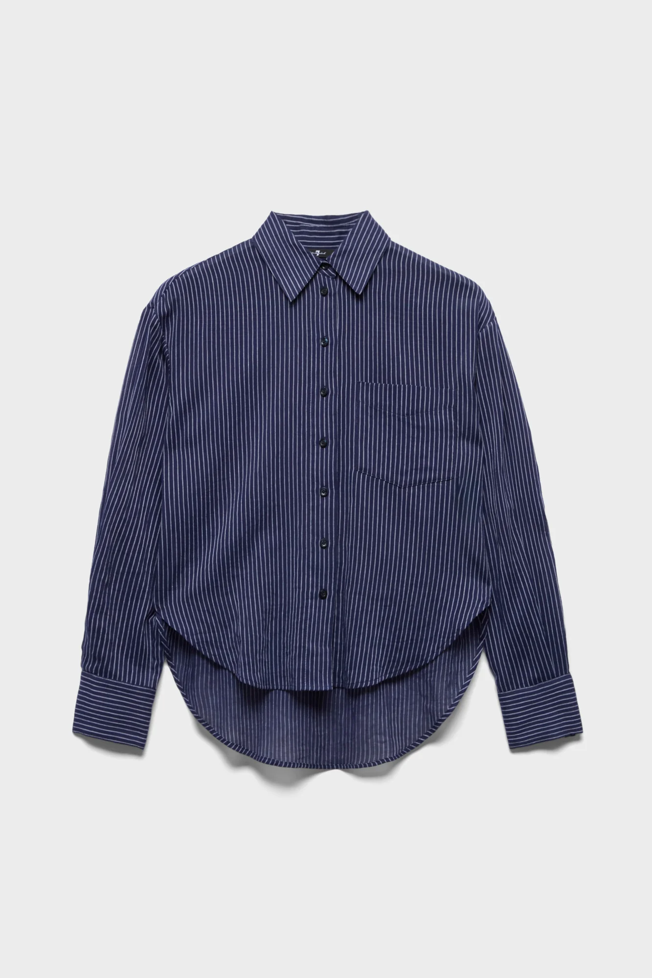 Oversize Button Down in Navy Stripe