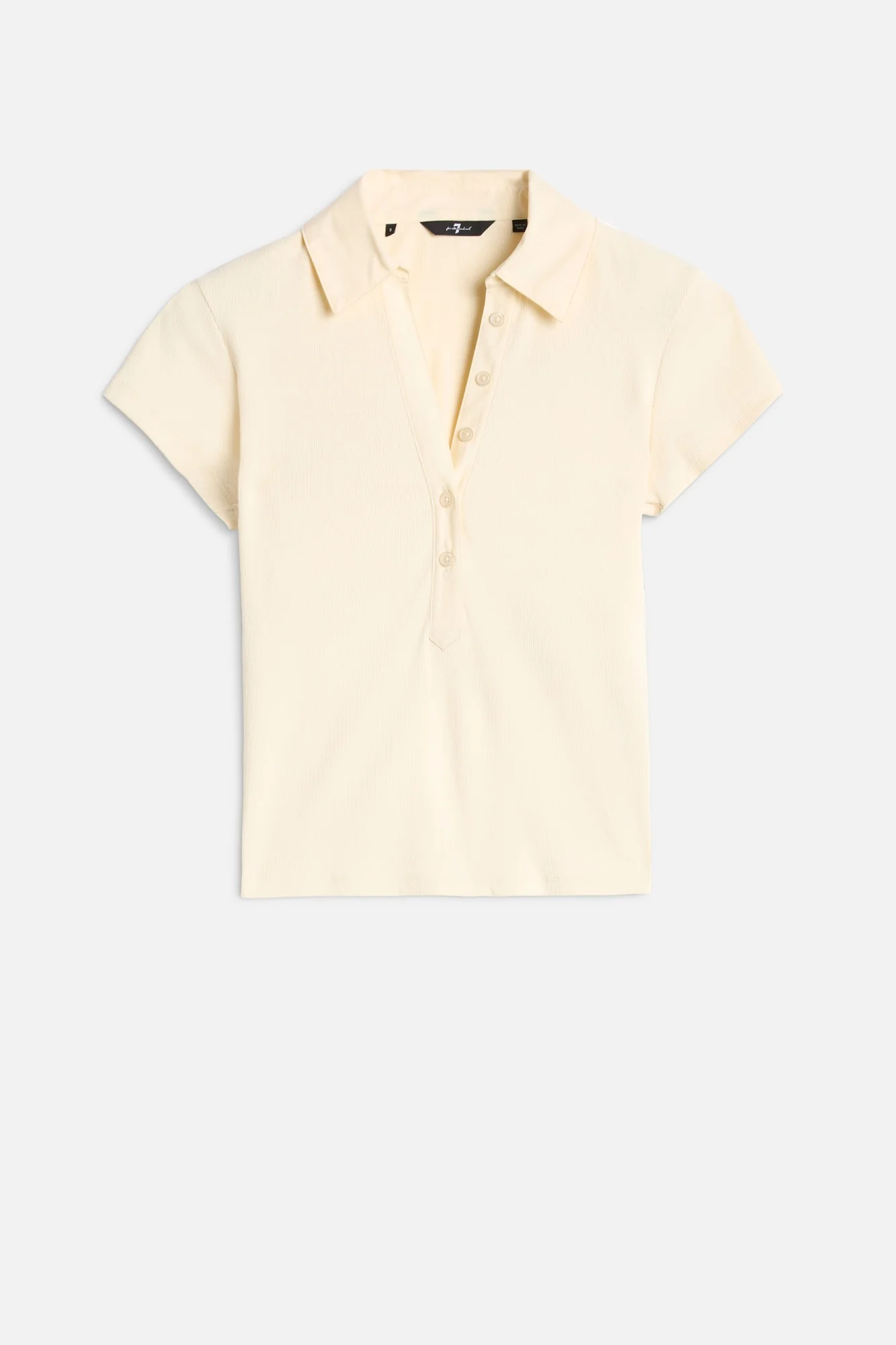 Short Sleeve Ribbed Henley Polo in Ivory