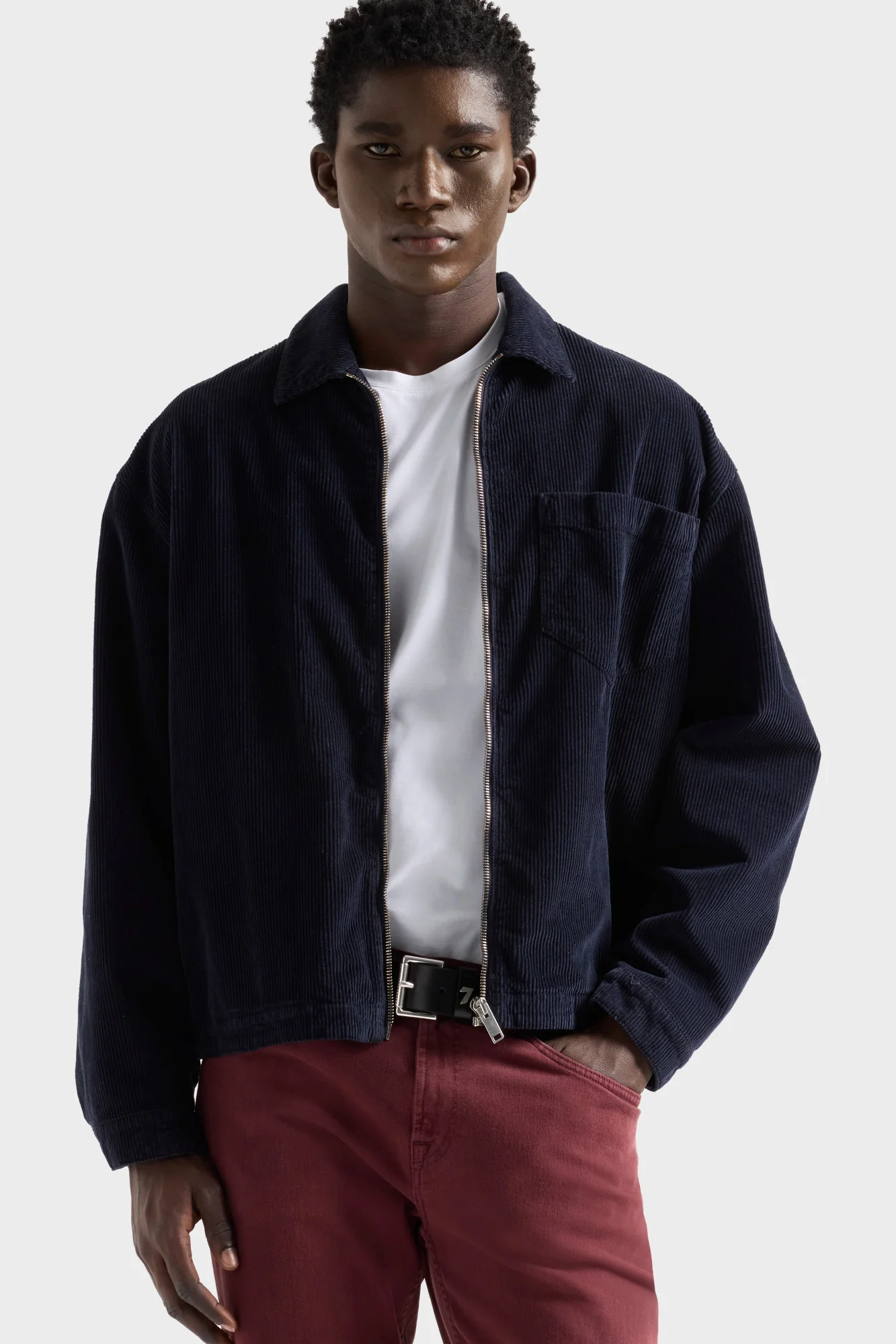 ZIP OVERSHIRT in Corduroy Navy - Image 3