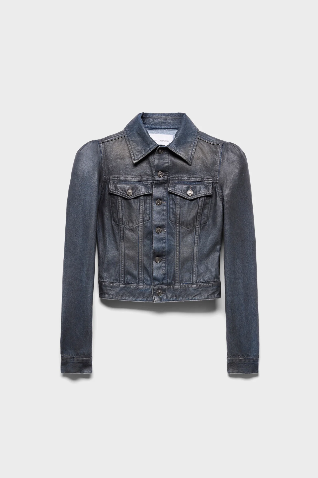 PUFF SLEEVE TRUCKER JACKET in Denim Nolita