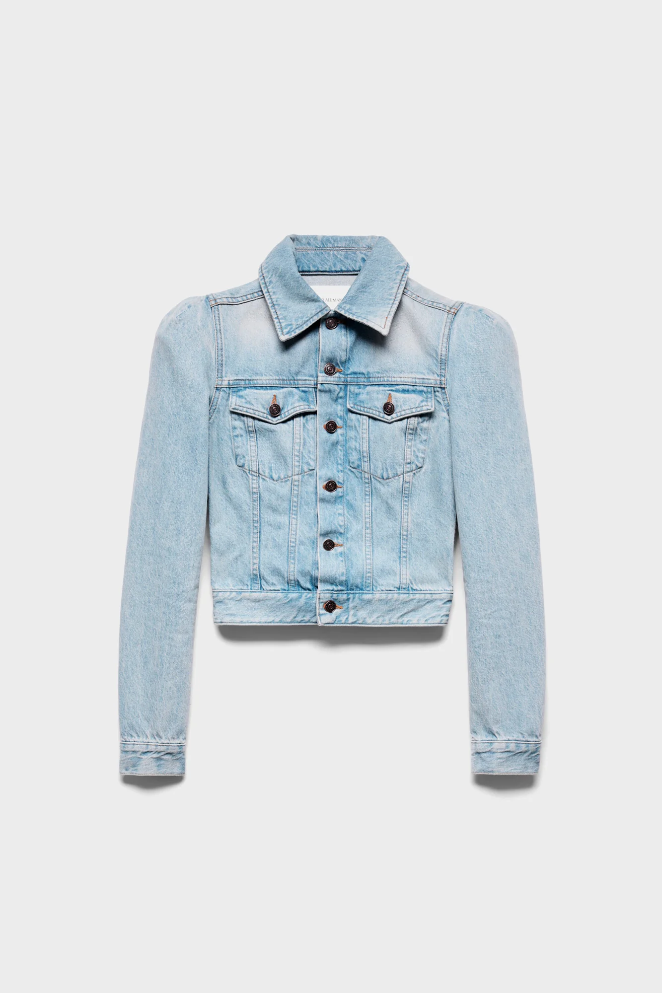 PUFF SLEEVE TRUCKER JACKET in Denim Chelsea