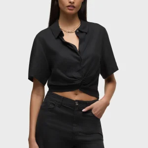 Short Sleeve Knotted Button Down Shirt