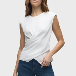 Shoulder Padded Wrap Sleeveless Tee