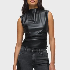 Vegan Leather Ruched Top