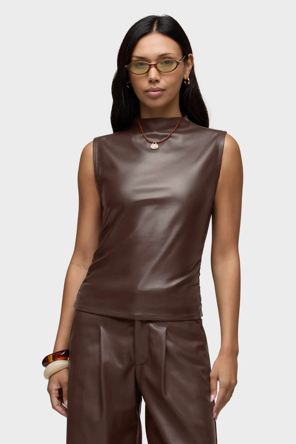 Vegan Leather Ruched Top
