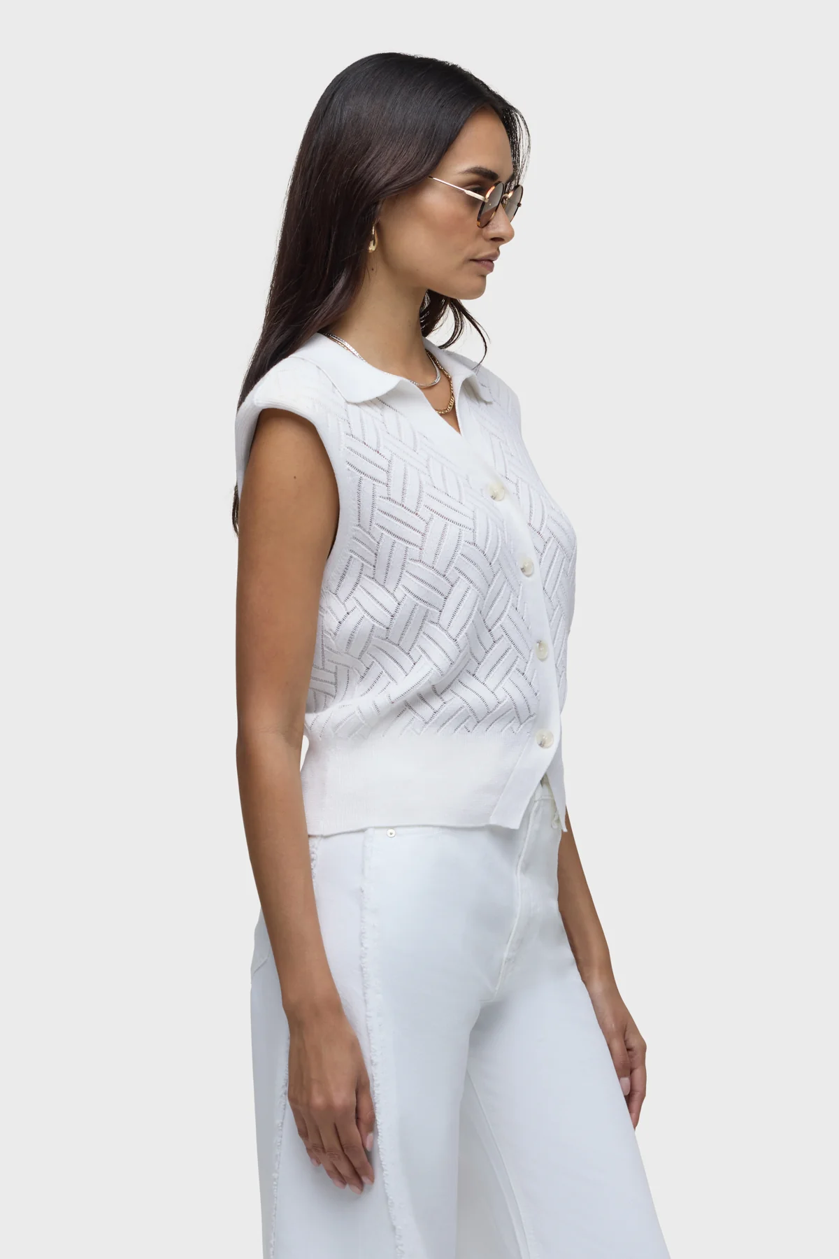 Knitted Sleeveless Collared Top - Image 2